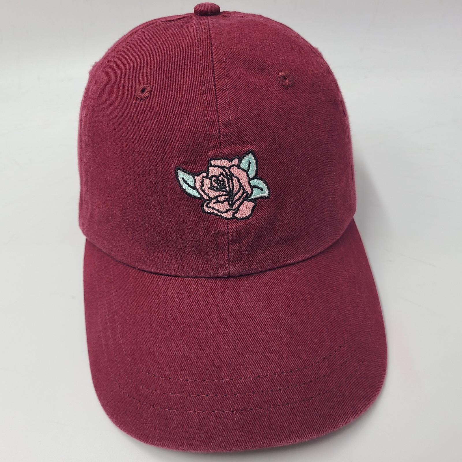 Rose Hat Adjustable (Fits Small) Maroon Pink Floral Embroidered Logo Dad Casual